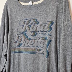 LAT Apparel Kind Is The New Pretty Graphic Long Sleeve Tee Gray 3XL Womens